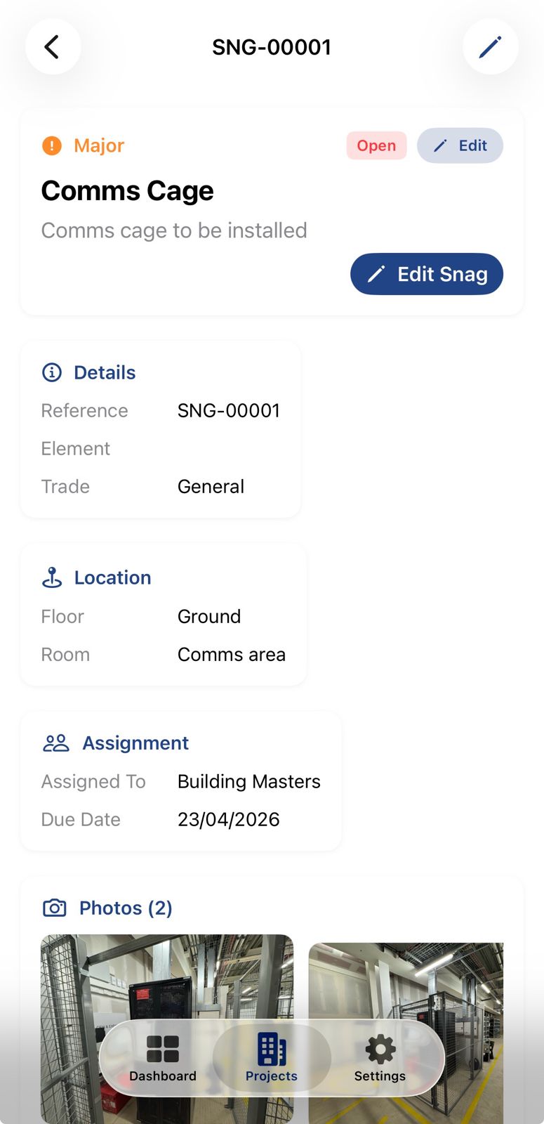SiteSnag Snag Detail